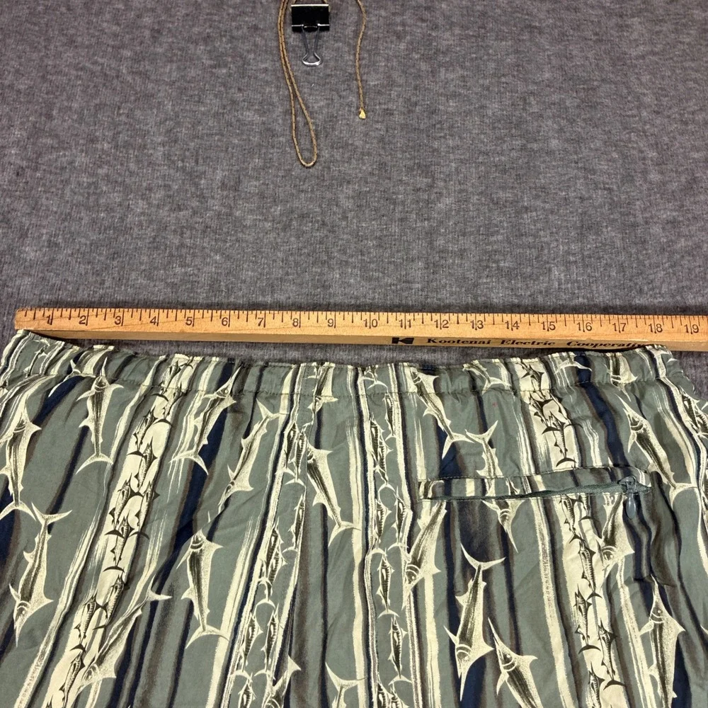 Vintage Columbia Swim Shorts Mens Large Green Marlin Fish Print Belted 90s
